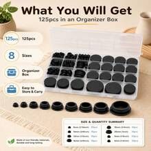 125Pcs Black Rubber Round Hole Plugs, Assorted Sizes Silicone Grommets & Seals, For Automotive, Marine, RV, Furniture & DIY Projects, Dustproof & Vibration Damping - 125 Pcs/set - View 4