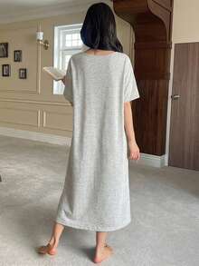 DAZY Gaun Tidur Wanita Lengan Pendek Motif Anak Anjing Lucu 2 In 1, Gaya Imut, Dekorasi Pita - Light Grey - View 3