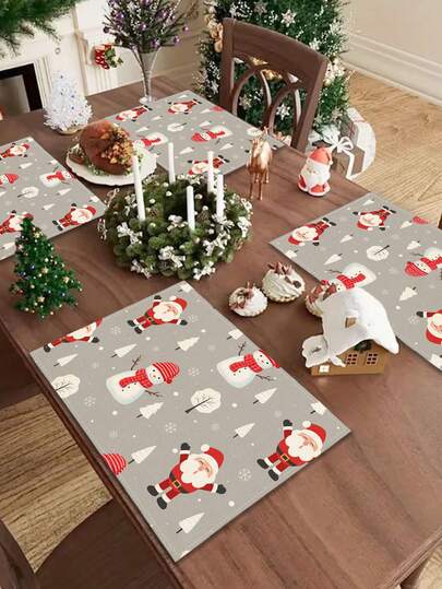 1/2/4/5/6/8pcs Digital Print Placemats, Christmas Pattern Printed Placemats For Table Decor, Suitable For Daily, Holiday, Party, Birthday, Wedding, Dinner, Kitchen, Dining Room And Home Textile Decoration