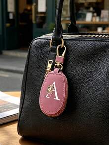 Multifunctional Key Case, Decorated With Fashionable Pink Floral And White Letter A-Z Pattern, Pink Keychain. Zipper Keychain, Floral Pattern Design, Zipper Storage Bag, Car Key Organizer, Car Key Chain, Compact Portable Key Bag With Minimalist Design, Travel Accessory, Elegant Ornament, Suitable For Home, Office, Travel, Car, Men And Women, Perfect Gift For Friends, Family, Couples, Anniversary, Birthday, Wedding, Graduation, And Teacher's Day - Multicolor - View 3