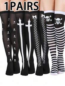 Briartw 4 Pairs Halloween Over-The-Knee Socks, Cosplay Holiday Socks, Random Style (Color) Shipment, Y2K - Multicolor - View 10