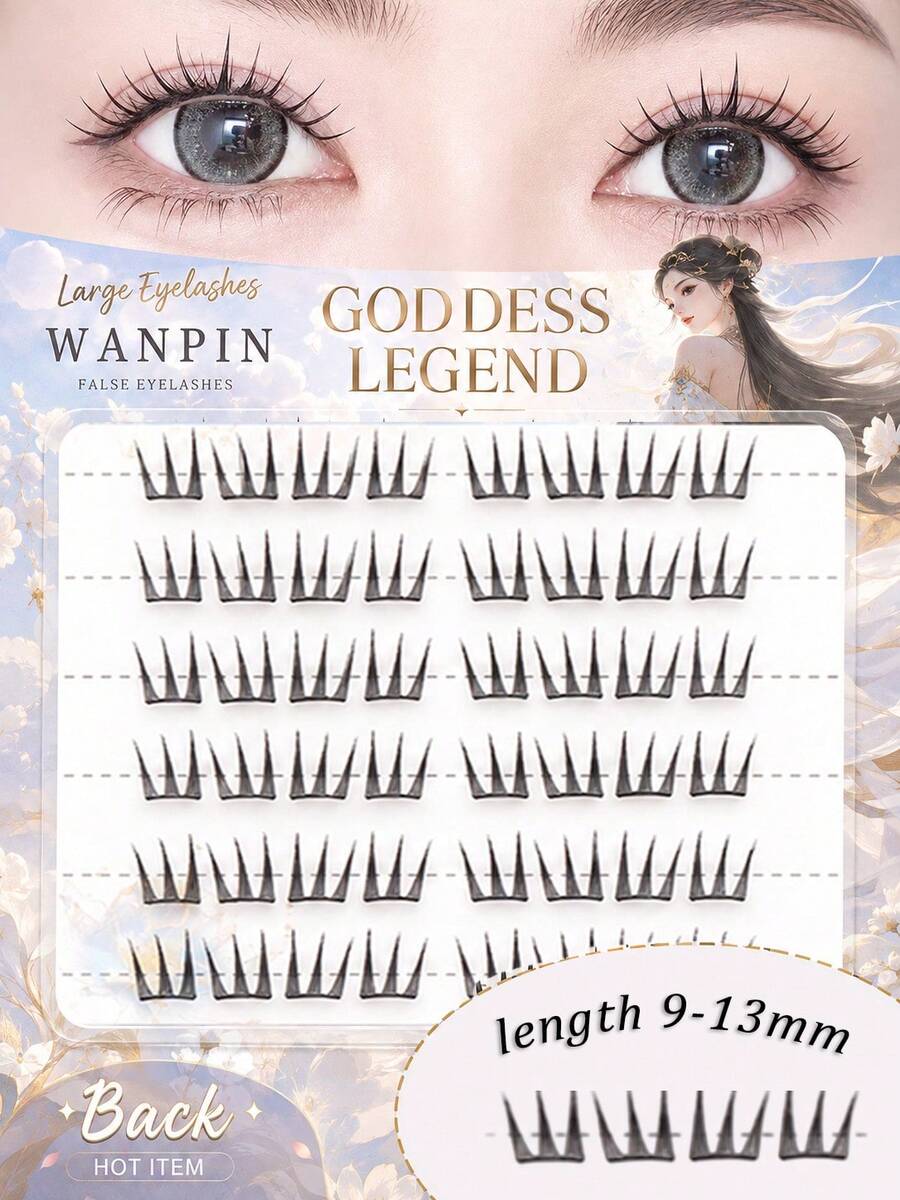 WANPIN WAN PIN Goddess Return 9-13mm C Curl Cluster False Eyelashes, Lightweight Natural Style, 3D Layered Cartoon Eye Makeup Effect, Soft Curved Lash Stem, Comfortable Wear - C - View 1