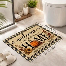 1pc Beige Pumpkin Sunflower Maple Leaf English Slogan Pattern Kitchen Mat, Autumn Rustic Farmhouse Style, Non-Slip Wear-Resistant Design, Suitable For Autumn, Thanksgiving, Harvest Celebration, Kitchen, Entryway And Home Decor - Multicolor - View 10