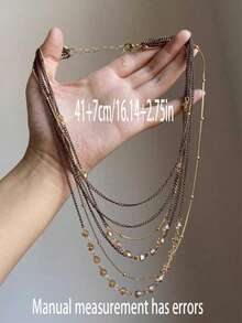 1pc Women's Multi-Layer Necklace, Gold Metal Material With Beaded Design, Layered Style, Fashionable Necklace Suitable For Daily Wear, Gatherings And Parties - Multicolor - View 2