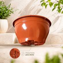 Kit 10 Vasos Cuia 21 Plantas Jardim Preto Terracota Resistente Reforçado Rosa do Deserto Samambaia Suculentas Cactos - Marrom - Visão 4