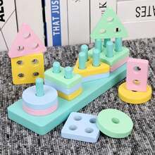 Montessori Wooden Educational Toy Stackable Shapes And Colors - Multicolor - View 2
