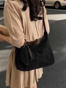 Vintage Distressed Hobo Underarm Bag For Women, Large Capacity Soft Leather Shoulder Bag With Free Small Card Holder, Commuter Crossbody Bag - Black - View 1