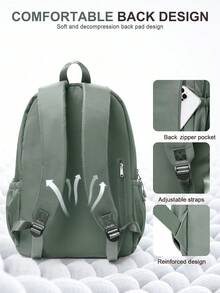 Large Capacity Women's Laptop Backpack, Classic Casual Daily Backpack, College Style Lightweight School Bag, Unisex, Anti-Theft Design, 15.6 Inch Laptop Backpack, Work Bag, Travel Daily Backpack, School Bag, Computer Bag, Suitable Gift For Men And Women. Randomly Shipped New And Old Models. - Army Green - View 7