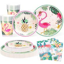10件/20件/50件/80件 烈陽紅鶴鳳梨熱帶 Luau 派對紙製用品套裝，7/9 英吋紙盤、紙杯、6.5 英吋餐巾紙、9 英吋晚餐盤與 7 英吋甜點盤，夏日夏威夷 Aloha 海灘生日 BBQ 節日慶祝餐具套裝 - 多色 - 查看 1