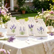 CARRIECUR 8/16/24/32Pcs Lavender Burlap Drawstring Bags, 8 Assorted Floral Designs Linen Sacks With Drawstring, Natural & Cream Color Reusable Sachet Pouches For Lavender Sachets, Wedding Favors, Jewelry Gift, Aromatherapy & Party Supplies - View 2