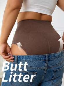 1pc Coffee Brown Plus Size High Waist Seamless Shapewear Panties, Wide Waistband Strong Tummy Control Butt Lifting Body Shaping Panties, 4-Way Stretch No-Trace Anti-Rolling Comfortable Non-Binding, Postpartum Recovery Back To School Commute Dress Jeans Invisible Base Layer Shaping Triangle Panties - Coffee Brown - View 2