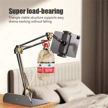 360° Rotating Long Arm Phone Tablet Overhead Mount, Bedside Desktop Dual-Use Slouchy Arm Bracket, Fill Light, Universal Phone Tablet Support Stand - View 5
