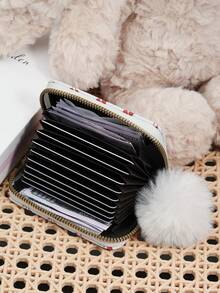 Fashionable Cherry Print Simple Portable Coin Wallet Zipper, With A Pom-Pom Charm, Multi Purpose Women's Wallet Card Bag - White - View 7