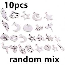 10pcs Stainless Steel Feather Leaf Moon Star Heart Small Charms Pendant For Earrings Necklace Bracelet DIY Jewelry Making Accessories - Stainless Steel Small Pendant - View 28