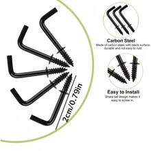 10/30/60/90/120/150Pcs L-Shaped Spiral Hooks, Small Right Angle Hooks, Mini Metal Screw-In Hooks, Shoulder Hooks, Self-Tapping Screw Hooks, For Hanging Lights, Plants, Decorations, Kitchen Utensils - Black - View 12