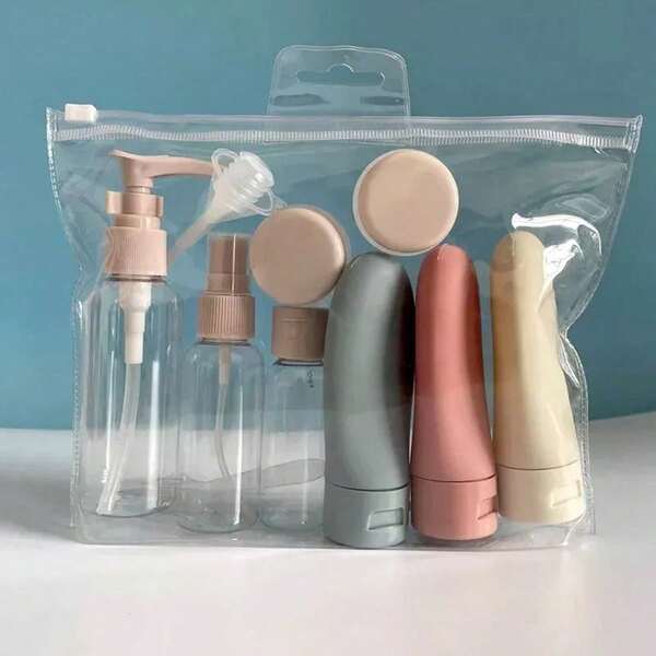 Kit de Frascos de Viagem para Cosméticos com Saco Transparente - Potes de Bomba, Spray e Bisnagas com Funil e Tampa