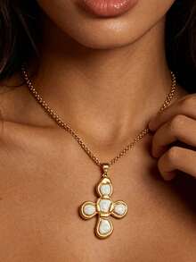 1pc Fashion Cross Pendant Necklace, Personalized Vintage Women's Accessory, Suitable For Daily Wear, Vacation, Party And Music Festival Occasions. - Gold - View 6