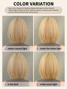 NAMM Wig Bob Pendek Lurus Pirang Elegan 12 Inci dengan Poni, Wig Serat Sintetis Tahan Panas yang Modis dan Alami untuk Pemakaian Sehari-hari dan Pesta Wanita - Sorot Pirang - View 8