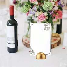 Gold Round Table Number Holder, Wooden Gold Memo Photo Holder, Slot-Style Business Card Holder, Seat Card Holder, Table Number Holder, Label Holder, Photo Card Postcard Holder, Suitable For Weddings, Anniversaries, Parties - Gold - View 10