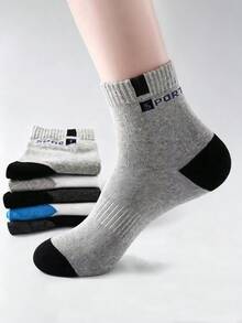 1/5 Pairs Men's Casual Sports Mid-Calf Socks, Breathable Comfortable Sweat-Absorbing, Suitable For Daily Wear, Sports, Back To School Season - Multicolor - View 3
