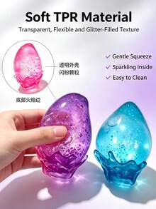 1pc Transparent Glitter Flame Drop Maltose Squishy Toy With Wave Base, Soft Squeeze Stress Relief Fidget Toy, Aesthetic Desktop Ornament, Birthday Party Gift For Teens Kids, Random Color - Multicolor - View 3