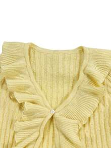 Cardigan Rajut Tipis Wanita, Trim Berumbai, Lengan Panjang, Detail Kancing, Potongan Longgar, Cocok untuk Dipakai di Musim Gugur. - Kuning - View 10