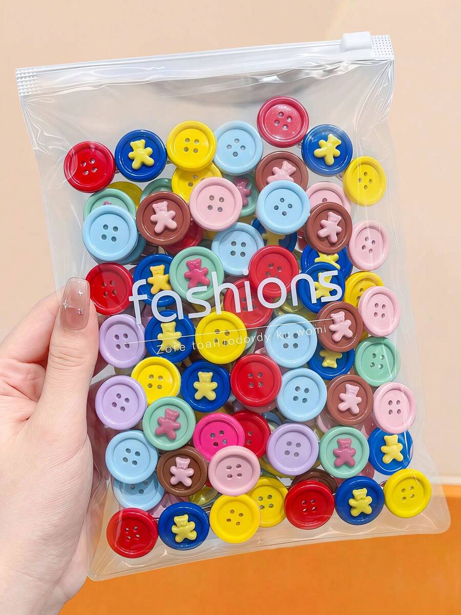 6/3pcs Multi-Color Button Bear Hair Clips, Durable And Gentle On Hair, Cute And Sweet Hair Accessories For Women And Girls, Suitable For Daily Wear, School, Party, Vacation - Multicolor - View 1