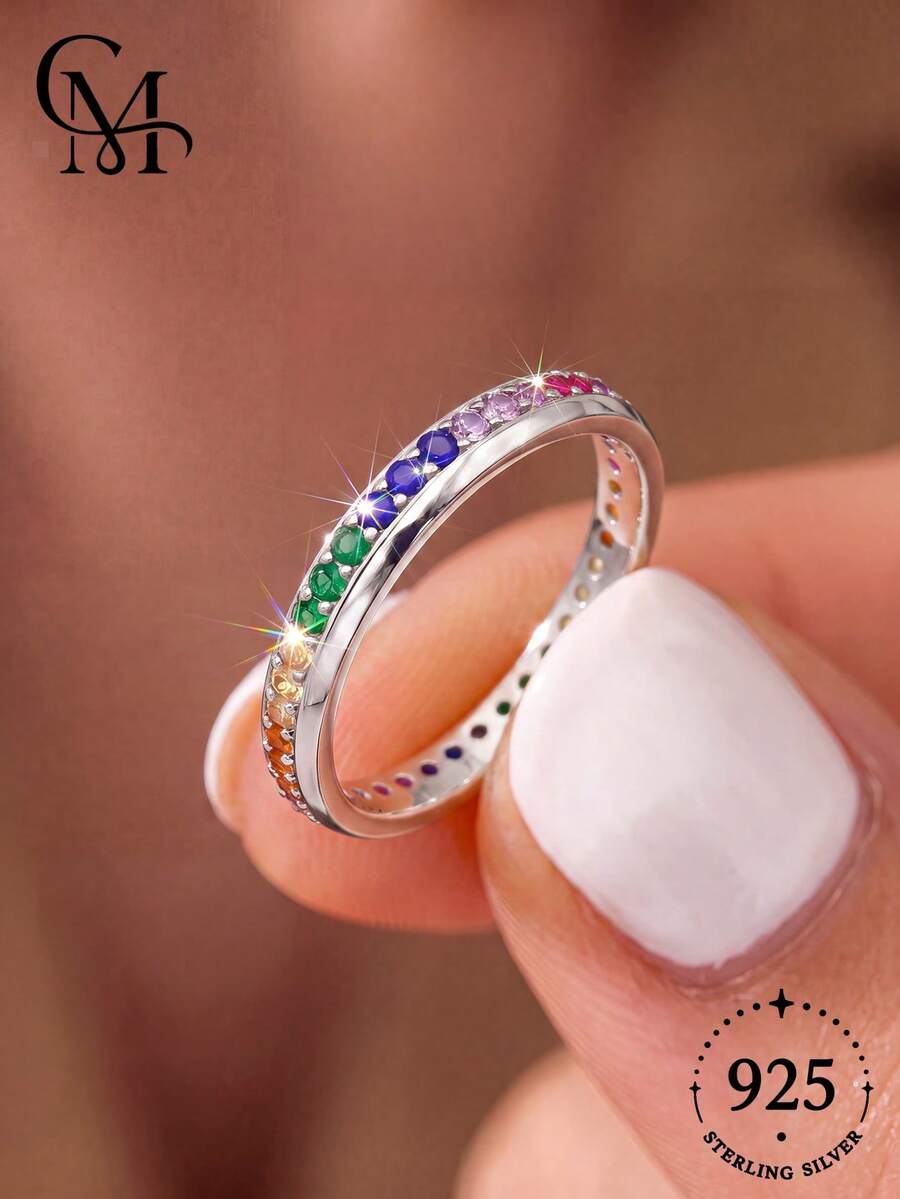 1pc Casual 925 Sterling Silver Colorful Plain Ring, Suitable For Women To Match With Bracelets, Earrings, DIY Jewelry Making - Style 7 - View 1
