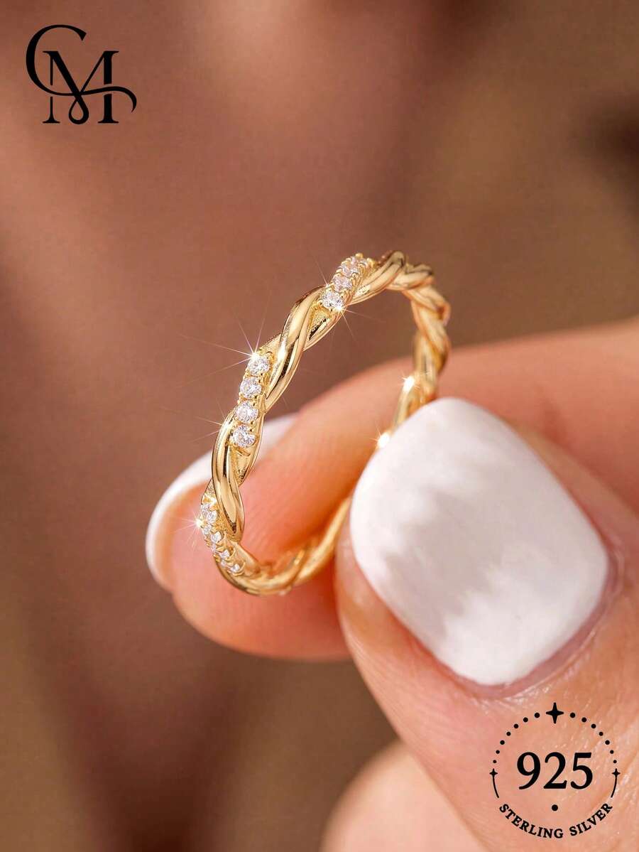 1pc 925 Sterling Silver Twisted Donut Design Ring, Elegant Jewelry Gift For Women, Suitable For Dates - Line Twist - View 1