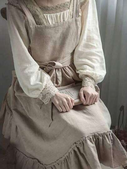 1pc Minimalist French Retro Artistic Style Apron, Suitable For Florists And Baristas, All-Season, Can Be Used For Home Kitchen, Outdoor Camping And Picnics.