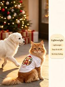 1Pc Xmas Festive Print Pet Tops, Lightweight Breathable Casual Clothes For Dogs & Cats Holiday Dress Up - Multicolor - View 5