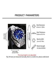 Set Jam Tangan Quartz Minimalis 4 Buah untuk Pria, Set Aksesori Perak Gaya Hardcore Pria (Termasuk Tali Jam Tangan Logam Perak, Jam Tangan Quartz Angka Romawi dengan Dial Biru, Gelang Rantai Kuba, Kalung Liontin Panah, dan Cincin Perak Bertabur Berlian Imitasi). Set ini menampilkan dasar logam perak yang keren, dengan dial biru dan bezel bertekstur untuk dampak visual yang lebih kuat. - Perak - View 5