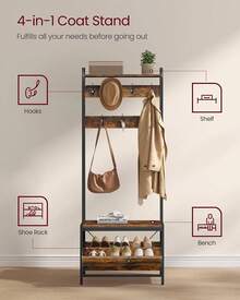 2026-NEW: Coat Rack With Shoe Storage, Hall Tree With Bench, 9 Hooks And Top Shelf, For Hallway, Bedroom, Industrial Style, Rustic Brown And Ink Black HSR405B01 - Rustic Brown + Classic Black - View 6