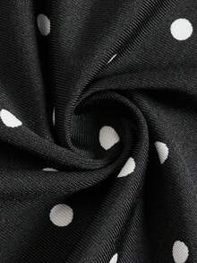 minisummer Women Elegant Autumn Polka Dot Long Sleeve Mini Dress, V Neck Lace Trim Drawstring Ruched Flared Sleeve A Line Dress - Black and White - View 9