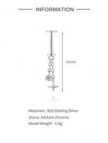 EleRunis 1件 925純銀四角星平背耳軟骨螺旋穿刺耳飾 精緻飾品 適合日常配戴、婚禮派對、週年紀念、情人節 - 銀色 - 查看 7