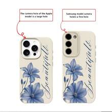 1pc TPU Material Fresh Elegant Blue Floral English Cursive Pattern Phone Case Compatible With IPhone 17 Pro Max/17/16 Pro Max/15/13/12/11/ S20 FE/A15/S24/A55/ Note 11/Note 12/Note 13 Pro Full Coverage Anti-Fall Soft Shell Phone Protective Cover - White - View 8