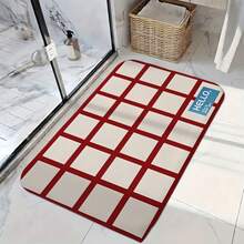 1pc Red And White Plaid Pattern Bathroom Mat, Bathroom Rug, Doormat, Small Rug, Carpet, Floor Mat, Home Decor, Area Rug, Outdoor Mat, Home Decor, Area Carpet, Bedroom Rug, Washable Carpet - Multicolor - View 3