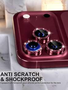 3 Packs Glitter Camera Lens Protectors Compatible With Iphone 18 Pro/18 Pro Max, 9H Tempered Glass Camera Cover Screen Protector With Metal Decorative Ring (Glitter Burgundy) - Burgundy - View 3
