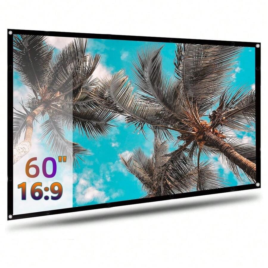Outdoor Projection Screen 60 Inch, Washable Projector Screen 16:9 Foldable Anti-Crease Portable Projector Movies Screen For Home Theater Outdoor Indoor Support Double Sided Projection (With Hook) - View 1