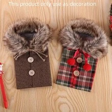 Rustic Vintage Style, Linen Fabric, Cylindrical Shape, Faux Fur Collar, Wooden Buttons And Pom Pom Decoration, Decorative And Protective Function, Wine Bottle Sleeve, Suitable For Christmas, Holiday Dinner, Home Kitchen, Party And Winter Scenes - View 7