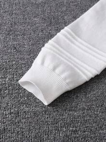 Boys' College Style Solid Color Striped Stand Collar Raglan Sleeve Knit Cardigan, Suitable For Casual Daily Wear In Spring, Autumn And Winter - White - View 6
