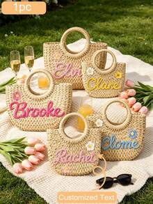 CFUNIQ Bolsa de Palha Trançada Personalizada Feita à Mão para Dama de Honra, Bolsa de Praia Personalizável, Bolsa de Palha, Bolsa de Presente para Despedida de Solteira, Presente para Festa de Casamento, Cesta de Presente para o Dia das Mães. Suprimentos para Casa/Exterior/Jardim, Decoração Personalizada para Quintal/Jardim, Decoração Personalizada para Feriados, Suprimentos para Jardim, Natal. Bolsa, Bolsa de Armazenamento, Decoração de Natal para Casa, Presente de Natal, Bolsa de Noiva, Bolsa Transversal, Presente para Mulheres, Bolsas e Carteiras Únicas, Presente Personalizado, Bolsa de Viagem, Viagem, Praia, Bolsa de Férias. Mercadorias Personalizadas, Suprimentos de Praia, Decoração de Casa para Outono, Halloween. Ráfia - Multicolorido - Visão 2