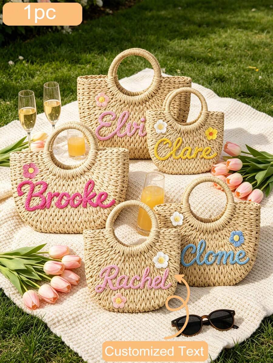 CFUNIQ Bolsa de Palha Trançada Personalizada Feita à Mão para Dama de Honra, Bolsa de Praia Personalizável, Bolsa de Palha, Bolsa de Presente para Despedida de Solteira, Presente para Festa de Casamento, Cesta de Presente para o Dia das Mães. Suprimentos para Casa/Exterior/Jardim, Decoração Personalizada para Quintal/Jardim, Decoração Personalizada para Feriados, Suprimentos para Jardim, Natal. Bolsa, Bolsa de Armazenamento, Decoração de Natal para Casa, Presente de Natal, Bolsa de Noiva, Bolsa Transversal, Presente para Mulheres, Bolsas e Carteiras Únicas, Presente Personalizado, Bolsa de Viagem, Viagem, Praia, Bolsa de Férias. Mercadorias Personalizadas, Suprimentos de Praia, Decoração de Casa para Outono, Halloween. Ráfia