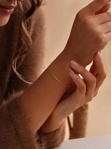 Women Minimalist Dainty Gold Bracelet, Tiny Pave CZ Thin Link Chain Bracelet, Elegant Stackable Wrist Accessory,For Daily Wear Dating Birthday Gift - Gold - View 5