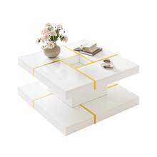 Minimalist Coffee Table / Two-Tier Coffee Table Made Of Particle Board / Open Storage Top And Bottom / With A Groove In The Middle / Easy To Clean / Suitable For Living Room, Study / White - White - View 10