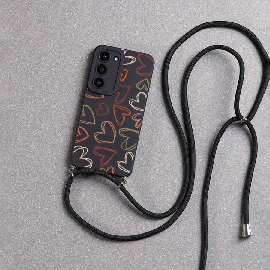 Convenient Lanyard Phone Case With Multifunctional Adjustable Lanyard And Crossbody Strap, Pupil Black Minimalist Heart Design, Easy-To-Use TPU Shockproof Protective Case Compatible With Apple Phones - Multicolor - View 1