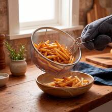Practical Frying Basket Equipped With Folding Handle And Pan Hook, Durable Cookware Accessory For Home Frying Work - Silver - View 5