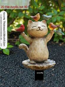 1pc 2D Acrylic Garden Stake, Suitable For Soil. Cat Design With One Bird On Hand And One On Head, Adds Charm To Outdoor Yard, Can Be Used As Flower Pot Decoration, Perfect For Flower Pot Embellishment - A - View 4