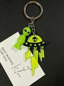 Cute Glowing Alien UFO Keychain, Fun Portable Fashion Accessory, Gift For Friends, Earphone Case, Pendant Ornament - Multicolor - View 7
