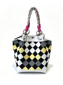 Classic Colorblock Polka Dot Casual Versatile Artistic Bucket Bag, Multi-Functional Daily Commute Handbag, Suitable For Niche Shopping And Dating - Grey - View 6